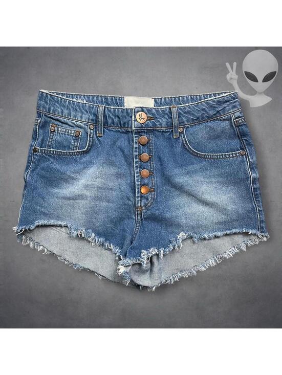 Pants - One Tea Spoon Outlaws Denim Shorts Size 25 Blue Button Fly Distressed Cut Off